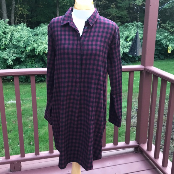 Madewell Dresses & Skirts - Madewell medium burgundy combo Buffalo check long sleeve shirt dress.
